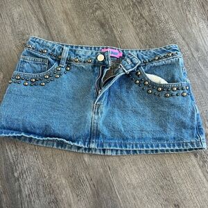 Edikted Blue Studded Mini Skirt